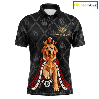 Custom Funny Crown Golden Retriever 8 Ball Billiard Team Shirts for Men Billiard League Jerseys NNT336