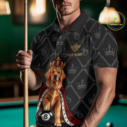 Custom Funny Crown Golden Retriever 8 Ball Billiard Team Shirts for Men Billiard League Jerseys NNT336