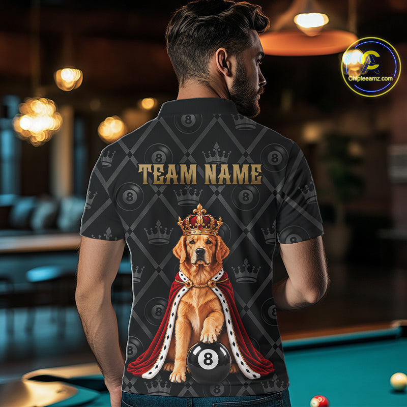 Custom Funny Crown Golden Retriever 8 Ball Billiard Team Shirts for Men Billiard League Jerseys NNT336