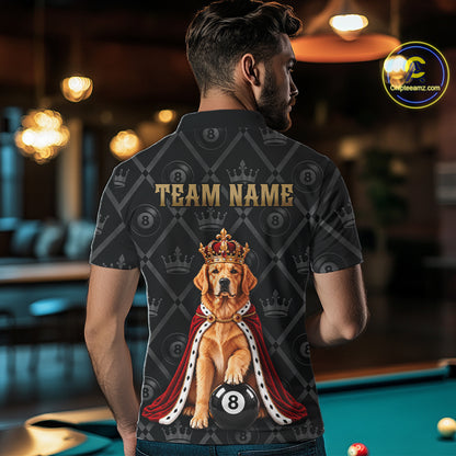 Custom Funny Crown Golden Retriever 8 Ball Billiard Team Shirts for Men Billiard League Jerseys NNT336