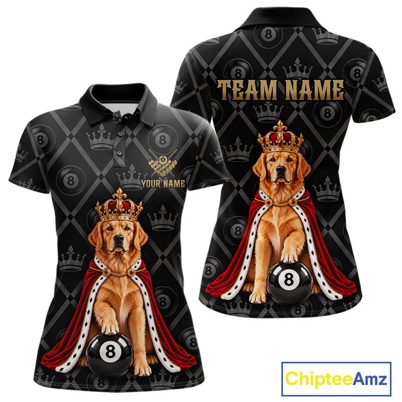 Custom Funny Crown Golden Retriever 8 Ball Billiard Team Shirts for Women Billiard League Jerseys NNT336