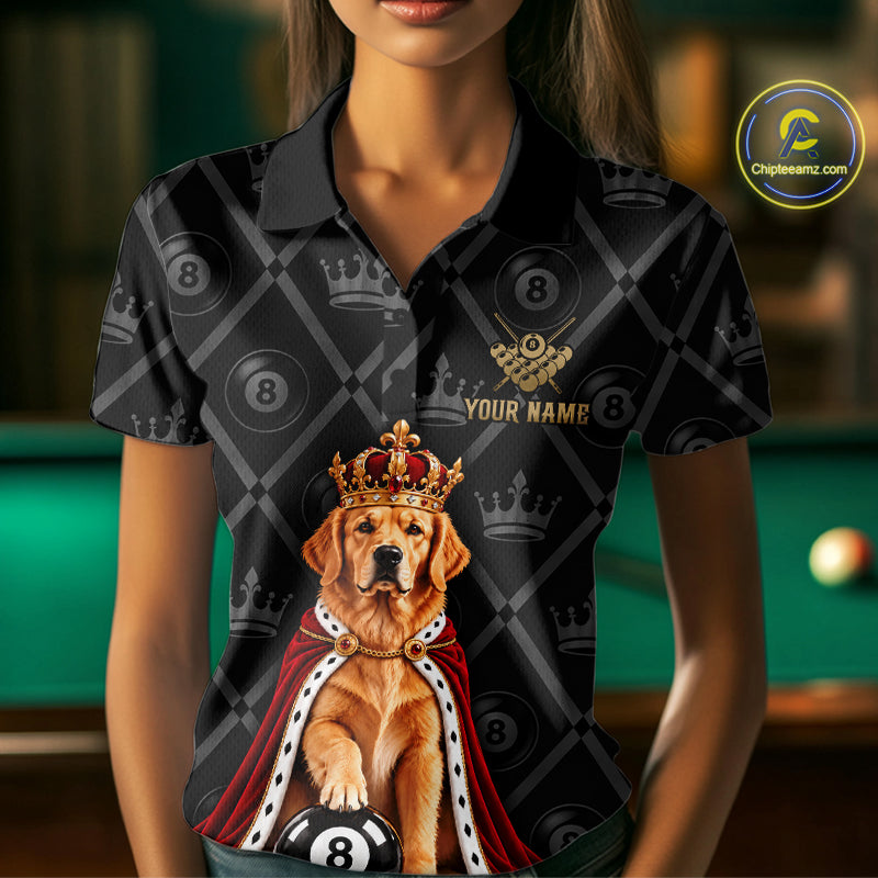 Custom Funny Crown Golden Retriever 8 Ball Billiard Team Shirts for Women Billiard League Jerseys NNT336