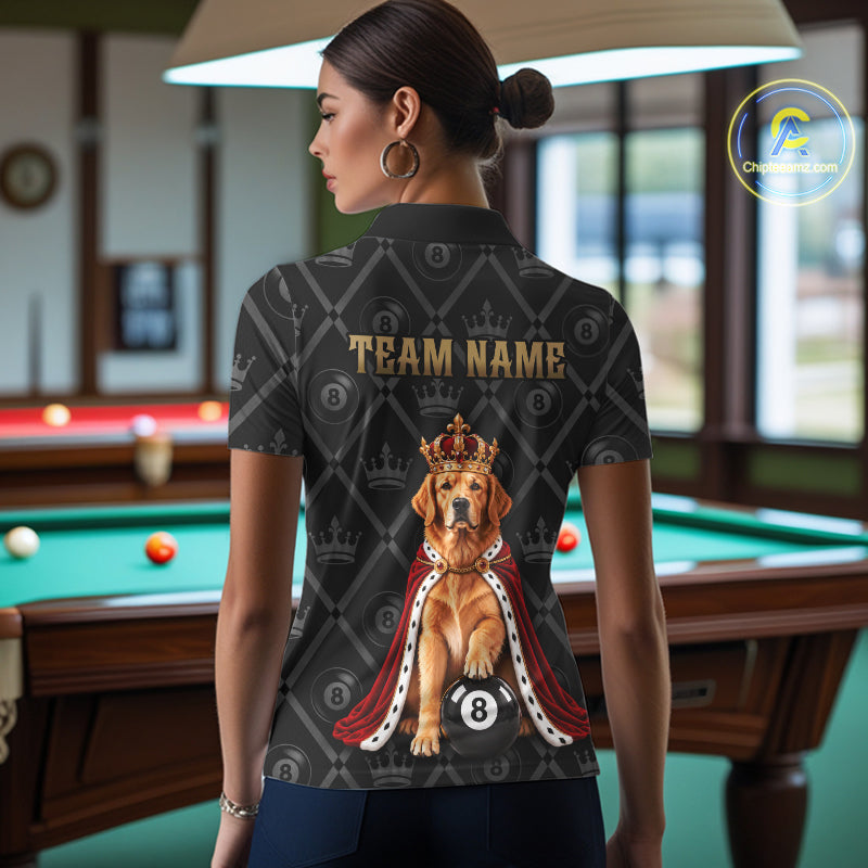 Custom Funny Crown Golden Retriever 8 Ball Billiard Team Shirts for Women Billiard League Jerseys NNT336