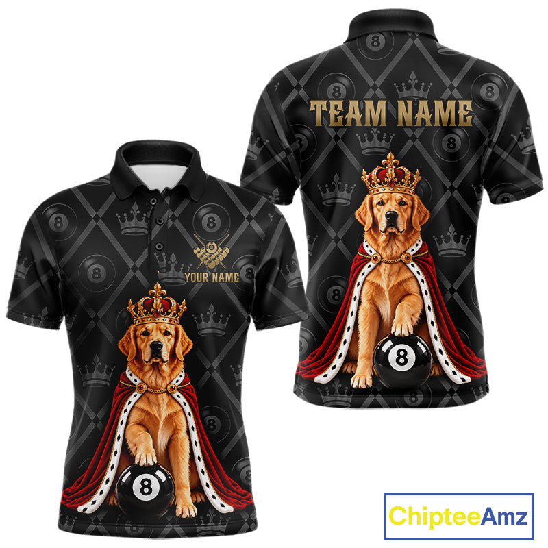 Custom Funny Crown Golden Retriever 8 Ball Billiard Team Shirts for Men Billiard League Jerseys NNT336