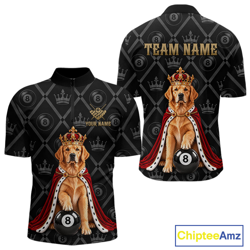 Custom Funny Crown Golden Retriever 8 Ball Billiard Team Shirts for Men Billiard League Jerseys NNT336