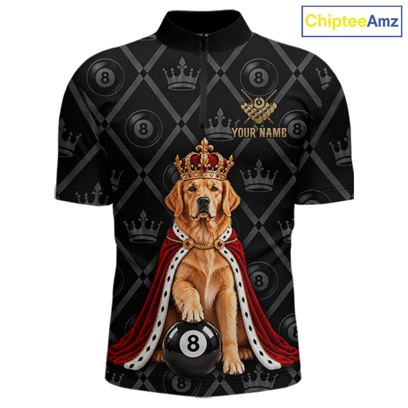 Custom Funny Crown Golden Retriever 8 Ball Billiard Team Shirts for Men Billiard League Jerseys NNT336