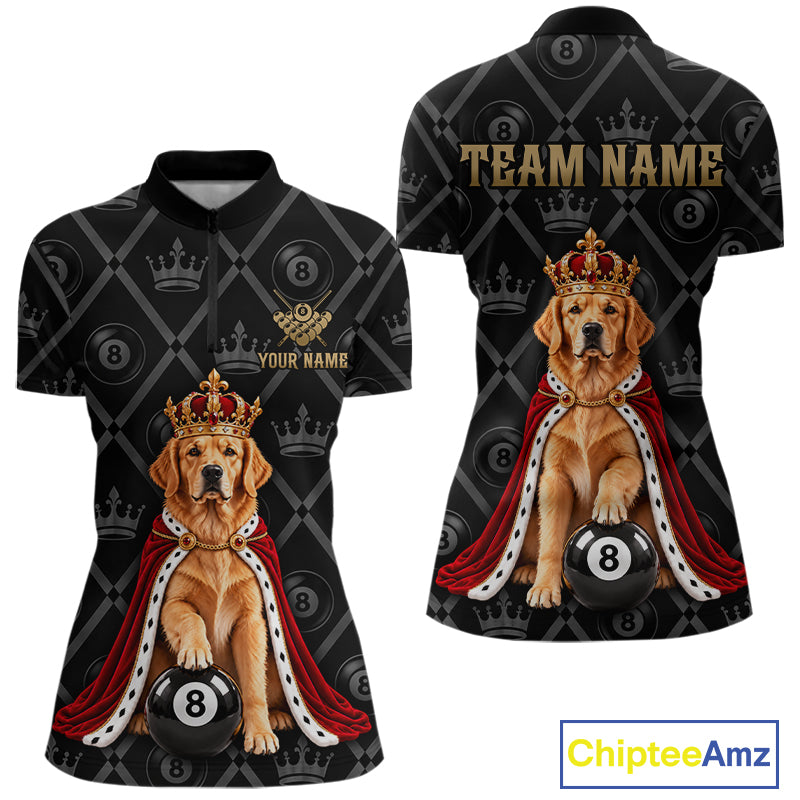 Custom Funny Crown Golden Retriever 8 Ball Billiard Team Shirts for Women Billiard League Jerseys NNT336