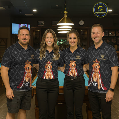 Custom Funny Crown Golden Retriever 8 Ball Billiard Team Shirts for Men Billiard League Jerseys NNT336