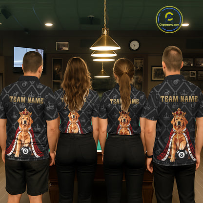 Custom Funny Crown Golden Retriever 8 Ball Billiard Team Shirts for Men Billiard League Jerseys NNT336