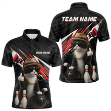 Load image into Gallery viewer, Custom Red Funny Cat Bowling Jersey for Men Bowling Shirt Polo &amp; 1/4 Zip Bowling Team Shirts HNT136