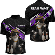 Load image into Gallery viewer, Custom Purple Funny Cat Bowling Jersey for Men Bowling Shirt Polo &amp; 1/4 Zip Bowling Team Shirts HNT136