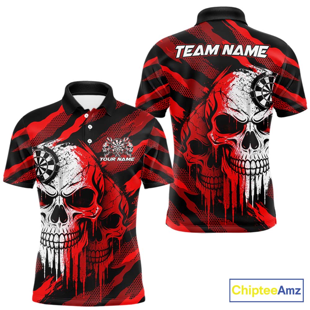 Custom Red Camo Skull Dartboard Shirt Darts Shirts for Women Darts Team Jerseys Polo & 1/4 Zip NNT373