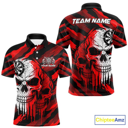 Custom Red Camo Skull Dartboard Shirt Darts Shirts for Women Darts Team Jerseys Polo & 1/4 Zip NNT373