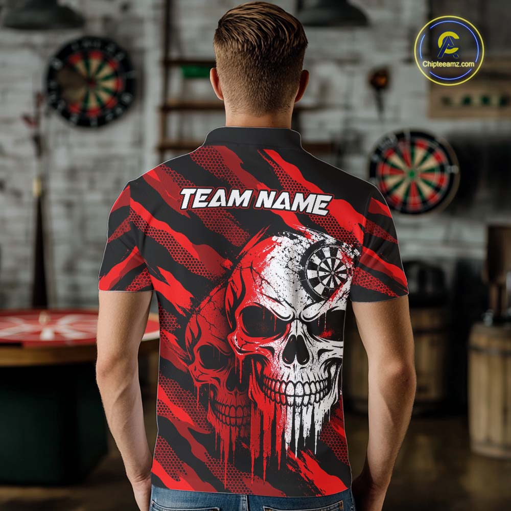 Custom Red Camo Skull Dartboard Shirt Darts Shirts for Women Darts Team Jerseys Polo & 1/4 Zip NNT373