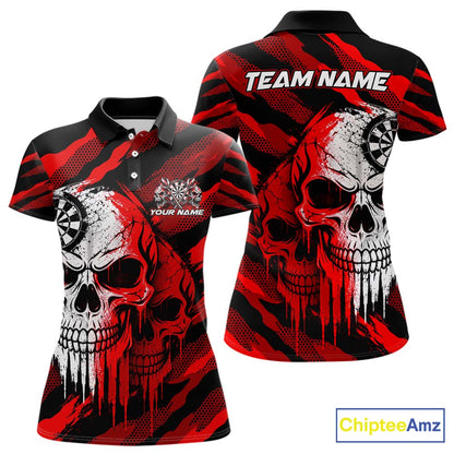 Custom Red Camo Skull Dartboard Shirt Darts Shirts for Women Darts Team Jerseys Polo & 1/4 Zip NNT373