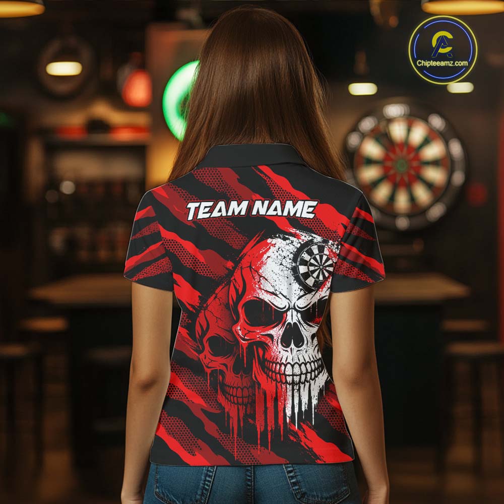 Custom Red Camo Skull Dartboard Shirt Darts Shirts for Women Darts Team Jerseys Polo & 1/4 Zip NNT373