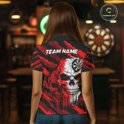 Custom Red Camo Skull Dartboard Shirt Darts Shirts for Women Darts Team Jerseys Polo & 1/4 Zip NNT373
