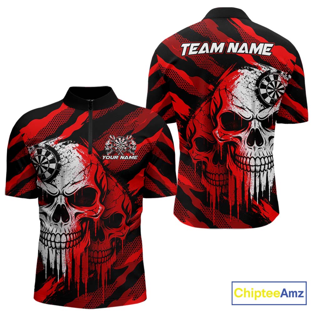 Custom Red Camo Skull Dartboard Shirt Darts Shirts for Women Darts Team Jerseys Polo & 1/4 Zip NNT373
