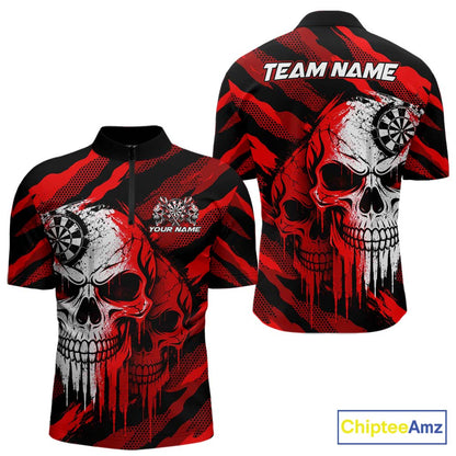 Custom Red Camo Skull Dartboard Shirt Darts Shirts for Women Darts Team Jerseys Polo & 1/4 Zip NNT373