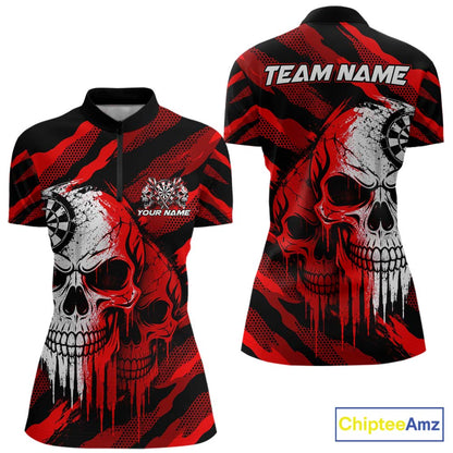 Custom Red Camo Skull Dartboard Shirt Darts Shirts for Women Darts Team Jerseys Polo & 1/4 Zip NNT373