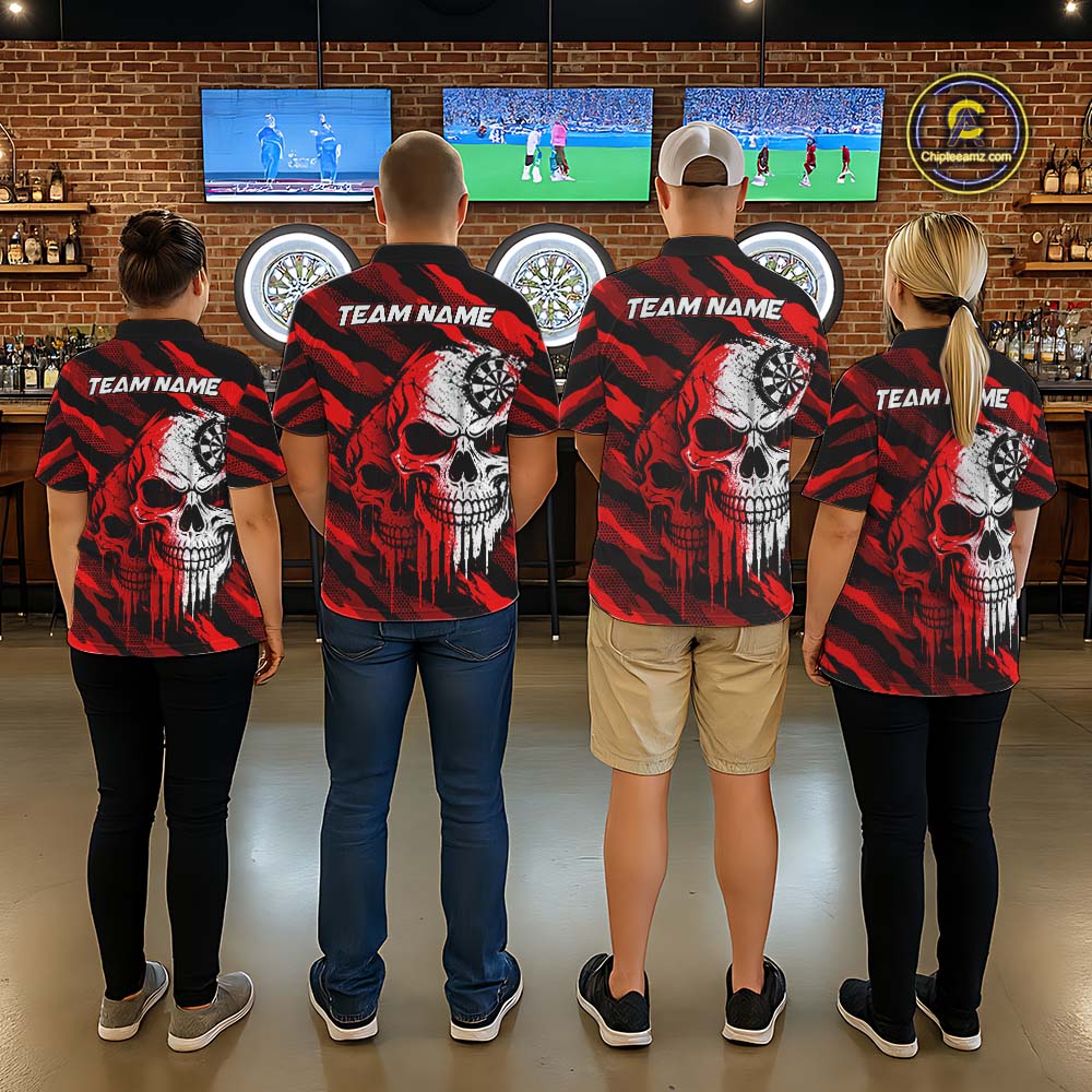 Custom Red Camo Skull Dartboard Shirt Darts Shirts for Women Darts Team Jerseys Polo & 1/4 Zip NNT373