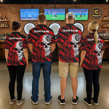 Custom Red Camo Skull Dartboard Shirt Darts Shirts for Women Darts Team Jerseys Polo & 1/4 Zip NNT373