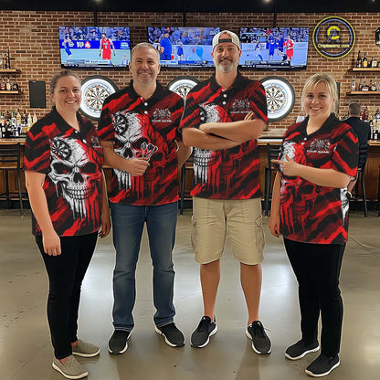 Custom Red Camo Skull Dartboard Shirt Darts Shirts for Women Darts Team Jerseys Polo & 1/4 Zip NNT373