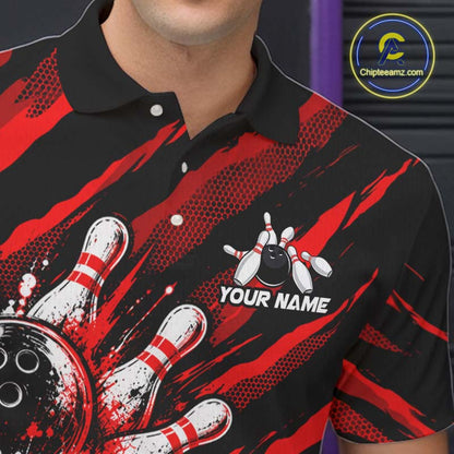Red Camo Skull Bowling Shirt, Custom Bowling Shirts for Men Bowling Team Jersey for Bowler HNT683