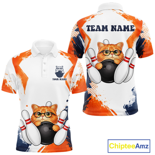 Custom Funny Cat Bowling Jersey for Men Bowling Team Shirts Bowling League Polo & 1/4 Zip HNT186