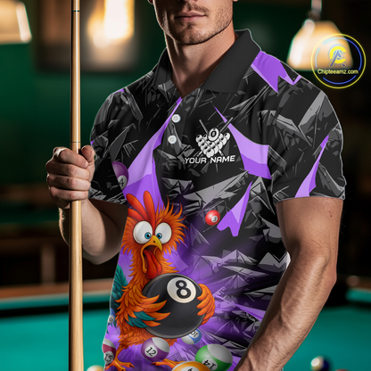 Custom Funny Purple Chicken 8 Ball Pool Billiard Shirt for Men Polo & 1/4 Zip, Billiard Team Jerseys NNT148