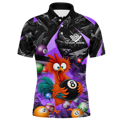 Custom Funny Purple Chicken 8 Ball Pool Billiard Shirt for Men Polo & 1/4 Zip, Billiard Team Jerseys NNT148