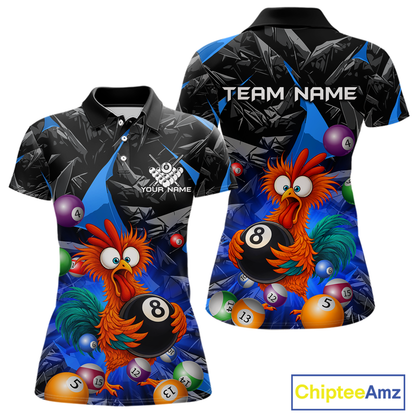 Custom Funny Blue Chicken 8 Ball Pool Billiard Shirt for Women Polo & 1/4 Zip, Billiard Team Jerseys NNT148