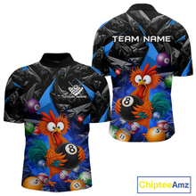 Load image into Gallery viewer, Custom Funny Blue Chicken 8 Ball Pool Billiard Shirt for Men Polo &amp; 1/4 Zip, Billiard Team Jerseys NNT148