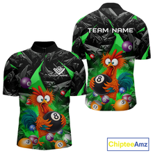 Load image into Gallery viewer, Custom Funny Green Chicken 8 Ball Pool Billiard Shirt for Men Polo &amp; 1/4 Zip, Billiard Team Jerseys NNT148