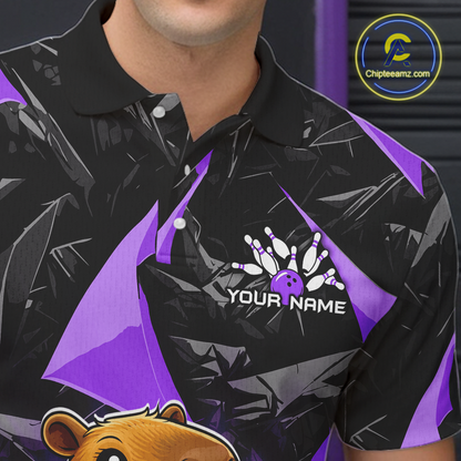 Custom Purple Capybara Bowling Jersey for Men Bowling Team Shirts Bowling Polo & 1/4 Zip HNT255