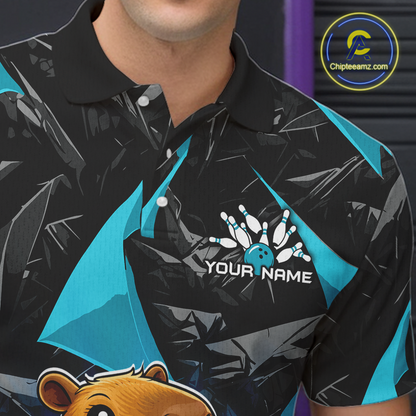 Custom Turquoise Capybara Bowling Jersey for Men Bowling Team Shirts Bowling Polo & 1/4 Zip HNT255