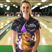 Load image into Gallery viewer, Custom Purple Capybara Bowling Jersey for Women Bowling Team Shirts Bowling Polo &amp; 1/4 Zip HNT255