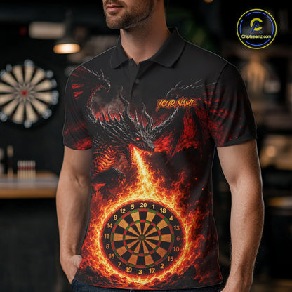 Custom Flame Dragon Darts Shirt for Men Darts Team Jerseys Dart League Shirt Polo & 1/4Zip NNT306