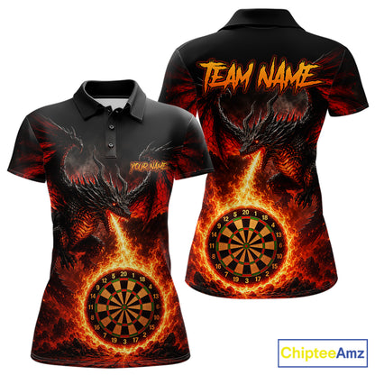 Custom Flame Dragon Darts Shirt for Women Darts Team Jerseys Dart League Shirt Polo & 1/4Zip NNT306