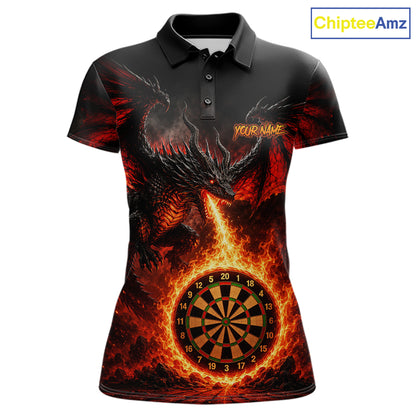 Custom Flame Dragon Darts Shirt for Women Darts Team Jerseys Dart League Shirt Polo & 1/4Zip NNT306