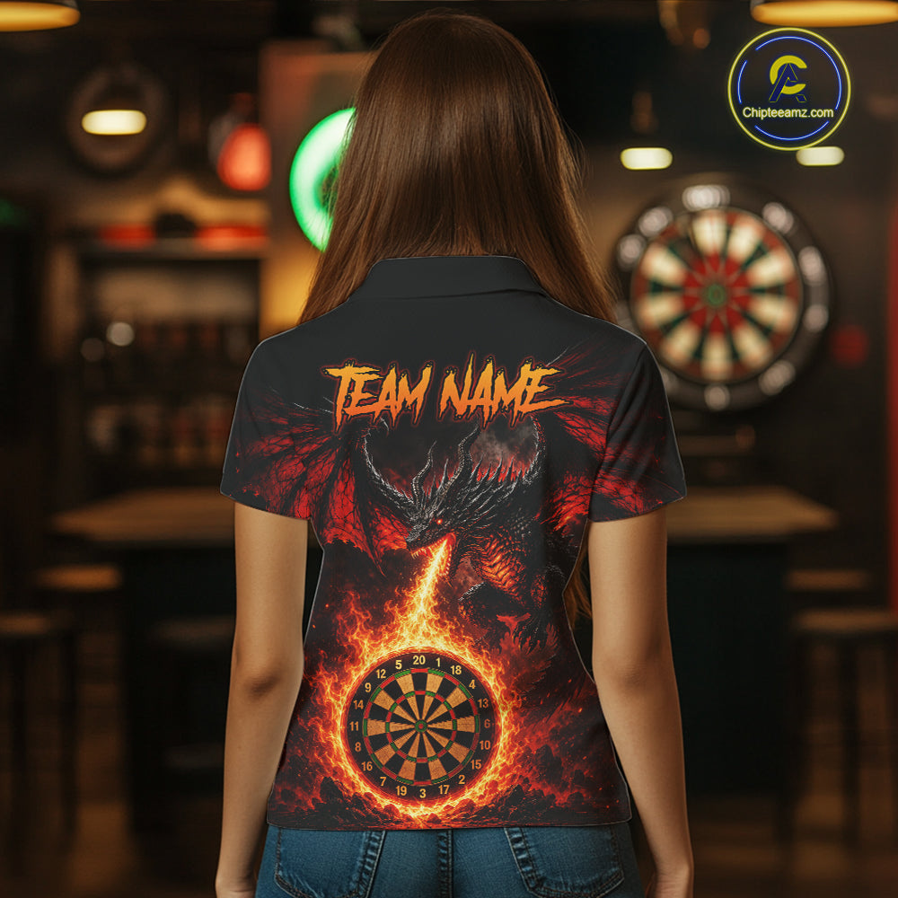 Custom Flame Dragon Darts Shirt for Women Darts Team Jerseys Dart League Shirt Polo & 1/4Zip NNT306