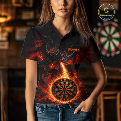 Custom Flame Dragon Darts Shirt for Women Darts Team Jerseys Dart League Shirt Polo & 1/4Zip NNT306