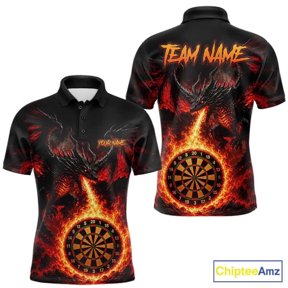 Custom Flame Dragon Darts Shirt for Men Darts Team Jerseys Dart League Shirt Polo & 1/4Zip NNT306