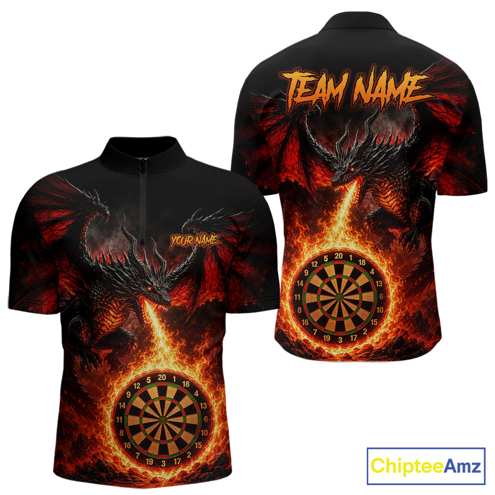 Custom Flame Dragon Darts Shirt for Men Darts Team Jerseys Dart League Shirt Polo & 1/4Zip NNT306