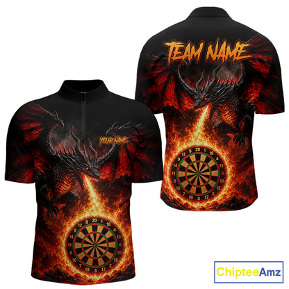 Custom Flame Dragon Darts Shirt for Men Darts Team Jerseys Dart League Shirt Polo & 1/4Zip NNT306
