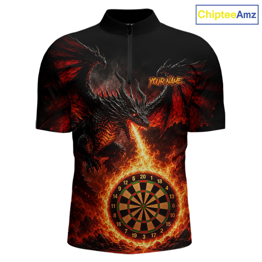 Custom Flame Dragon Darts Shirt for Men Darts Team Jerseys Dart League Shirt Polo & 1/4Zip NNT306