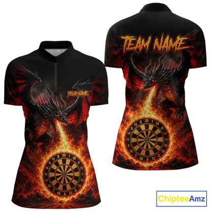 Custom Flame Dragon Darts Shirt for Women Darts Team Jerseys Dart League Shirt Polo & 1/4Zip NNT306