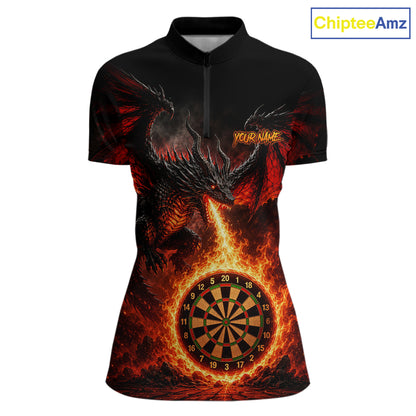 Custom Flame Dragon Darts Shirt for Women Darts Team Jerseys Dart League Shirt Polo & 1/4Zip NNT306