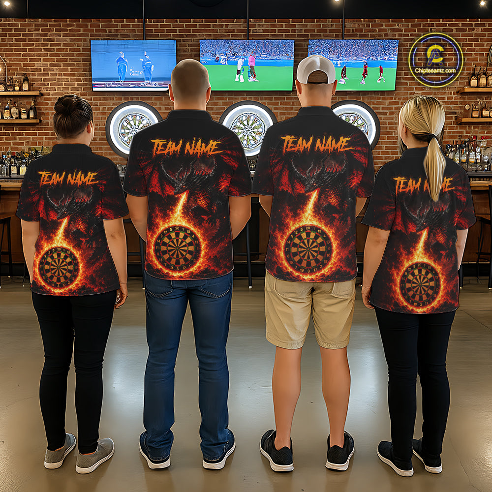 Custom Flame Dragon Darts Shirt for Women Darts Team Jerseys Dart League Shirt Polo & 1/4Zip NNT306