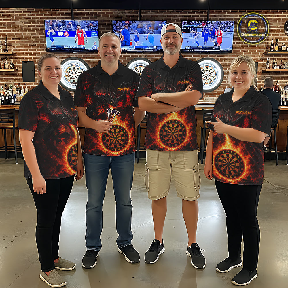 Custom Flame Dragon Darts Shirt for Women Darts Team Jerseys Dart League Shirt Polo & 1/4Zip NNT306